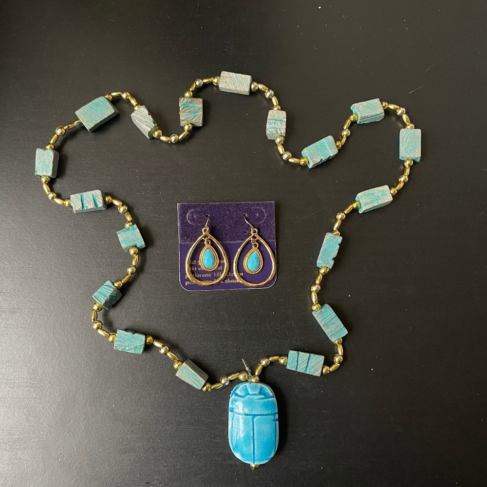 Gold plated 18k earrings and handmade necklace